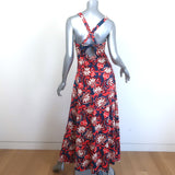 La DoubleJ Flipper Maxi Dress Navy/Red Moonflower Print Cotton Size Medium