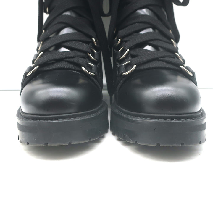 Christian Dior D-Fight lace-up combat boots in black stretch leather, authentic pre-owned, size 38
