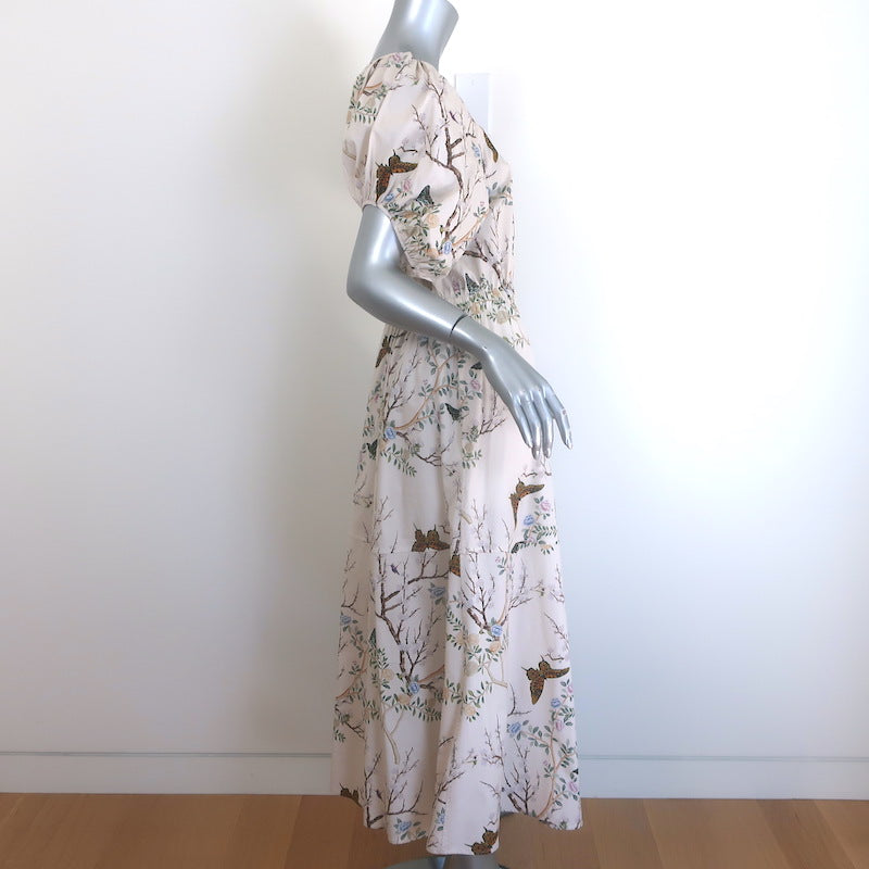 G. Label Sheely Puff Sleeve Midi Dress Cream Butterfly Print Poplin Size 6