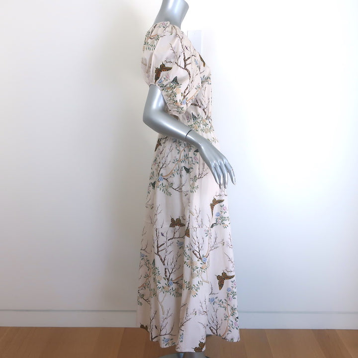 G. Label Sheely Puff Sleeve Midi Dress Cream Butterfly Print Poplin Size 6