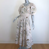 G. Label Sheely Puff Sleeve Midi Dress Cream Butterfly Print Poplin Size 6