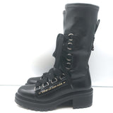 Christian Dior D-Fight lace-up combat boots in black stretch leather, authentic pre-owned pair