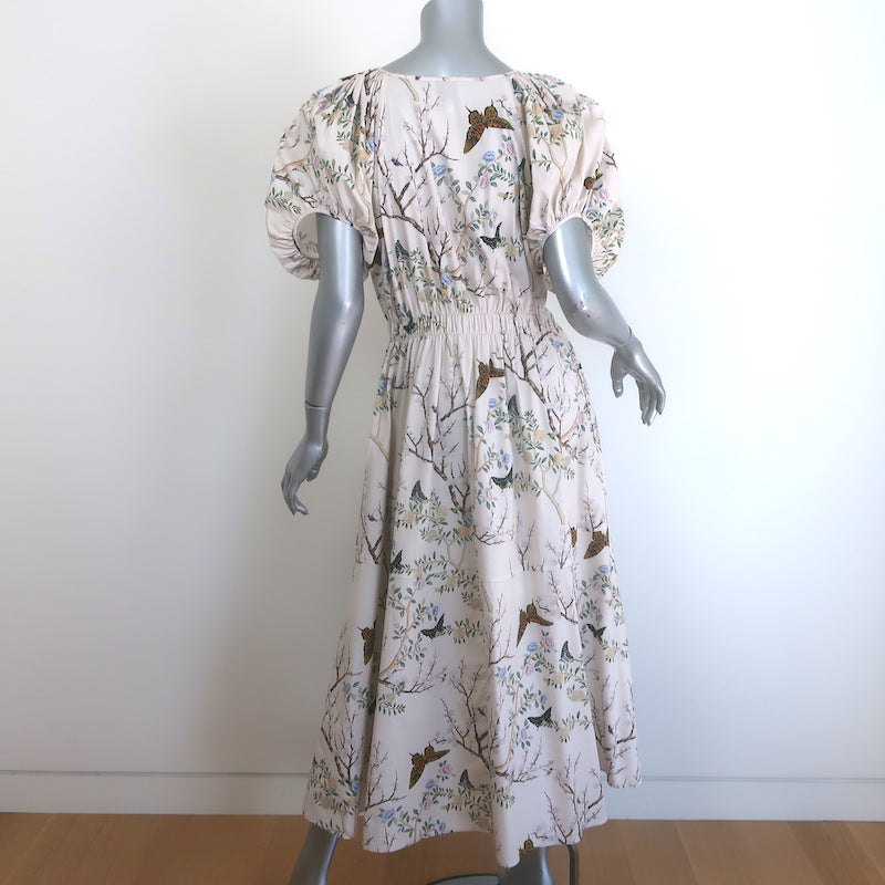 G. Label Sheely Puff Sleeve Midi Dress Cream Butterfly Print Poplin Size 6