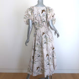 G. Label Sheely Puff Sleeve Midi Dress Cream Butterfly Print Poplin Size 6