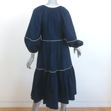 STAUD Puff Sleeve Midi Dress Demi Navy Stretch Cotton Size Small