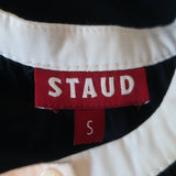 STAUD Puff Sleeve Midi Dress Demi Navy Stretch Cotton Size Small