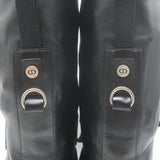 Christian Dior D-Fight lace-up combat boots in black stretch leather, pre-owned size 38 with light wear, authentic luxury.