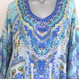 Camilla A Night To Remember Gathered Hem Short Dress Blue Printed Silk One Size