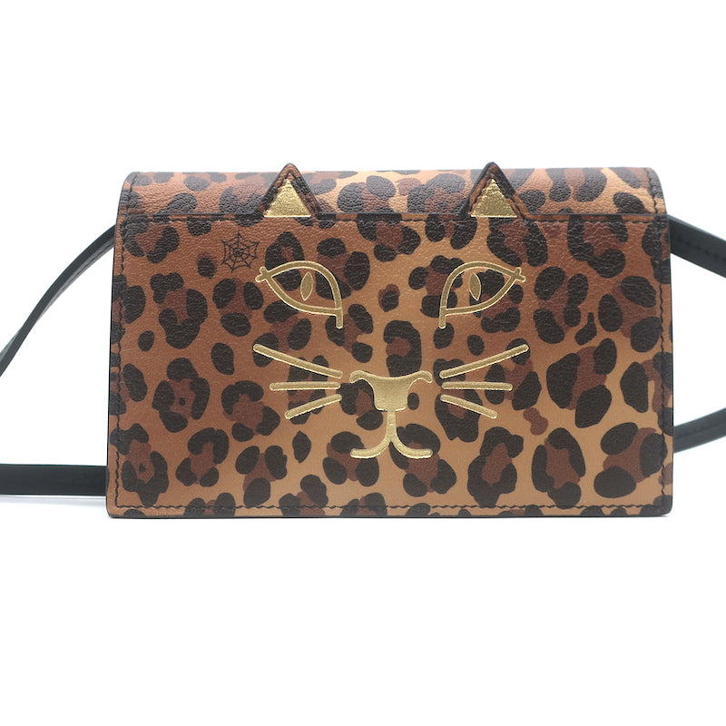 Charlotte Olympia Feline Leopard Print Mini Crossbody Bag Brown Leather NEW