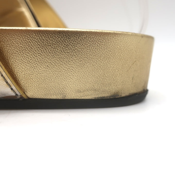 Louis Vuitton Bom Dia Slide Sandals Brown Monogram Canvas &amp; Gold Leather Size 38