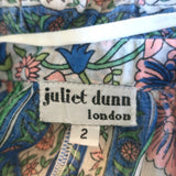 Juliet Dunn Blouson Tie-Waist Mini Dress White Rose Border Print Cotton Size 2