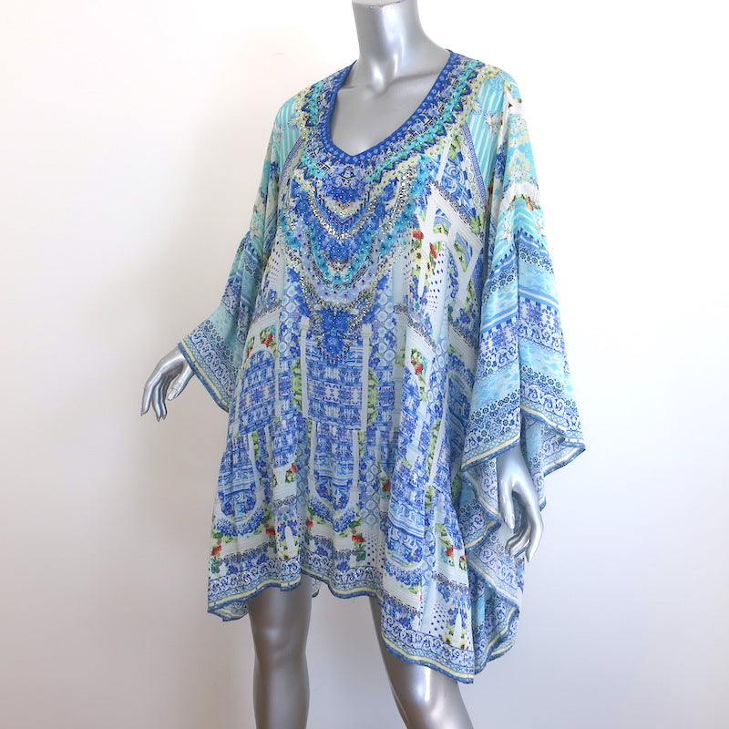 Camilla A Night To Remember Gathered Hem Short Dress Blue Printed Silk One Size