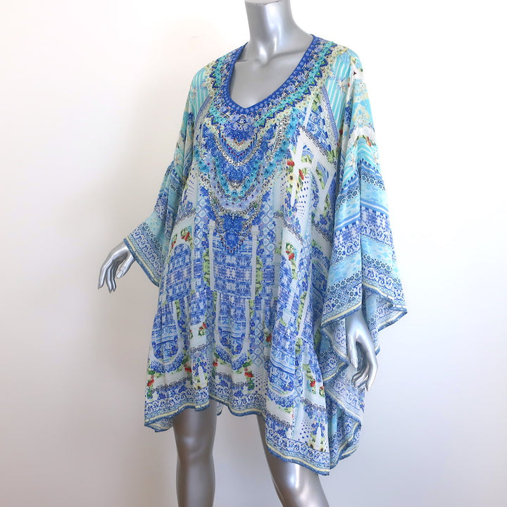 Camilla A Night To Remember Gathered Hem Short Dress Blue Printed Silk One Size