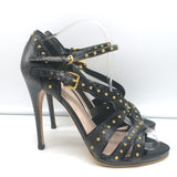 Miu Miu Studded Crisscross Sandals Black Crackled Leather Size 41 Open Toe Heels