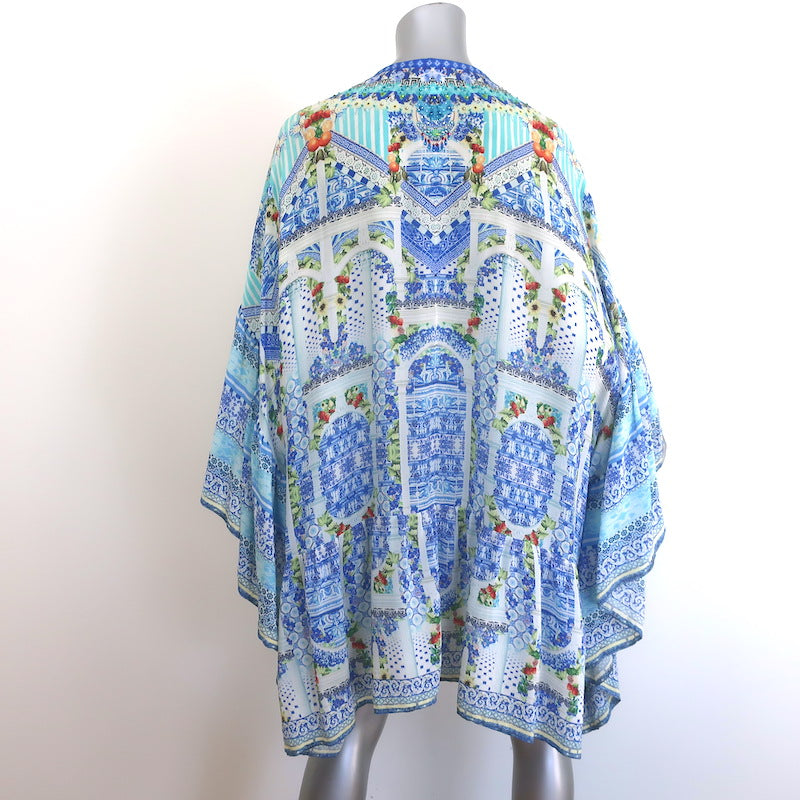 Camilla A Night To Remember Gathered Hem Short Dress Blue Printed Silk One Size