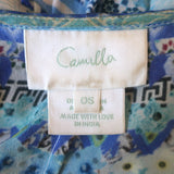 Camilla A Night To Remember Gathered Hem Short Dress Blue Printed Silk One Size