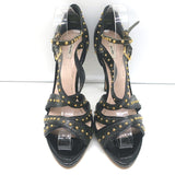 Miu Miu Studded Crisscross Sandals Black Crackled Leather Size 41 Open Toe Heels