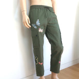 Valentino Butterfly-Embroidered Cargo Pants Army Green Cotton Size 46