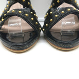 Miu Miu Studded Crisscross Sandals Black Crackled Leather Size 41 Open Toe Heels