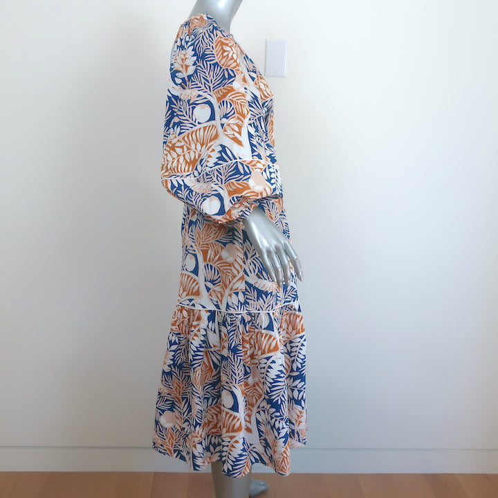 STAUD Puff Sleeve Midi Dress Demi Floral Print Stretch Cotton Size Small