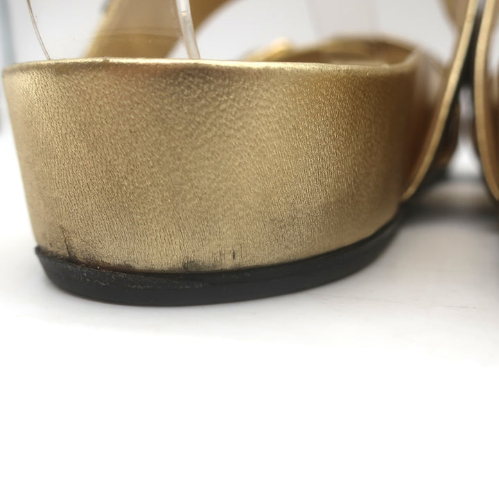 Louis Vuitton Bom Dia Slide Sandals Brown Monogram Canvas &amp; Gold Leather Size 38