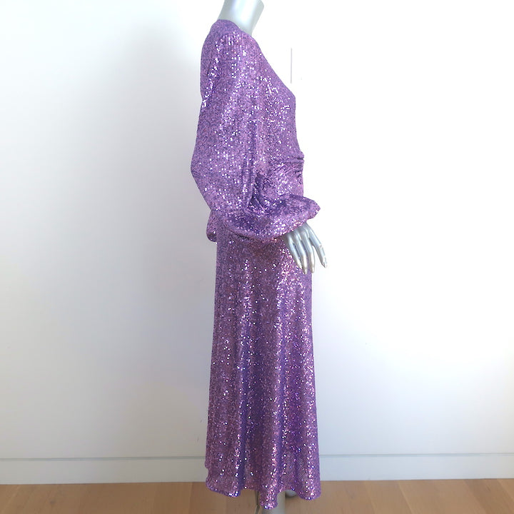 Rotate Birger Christensen Sirin Sequined Long Sleeve Midi Dress Purple Size US 6