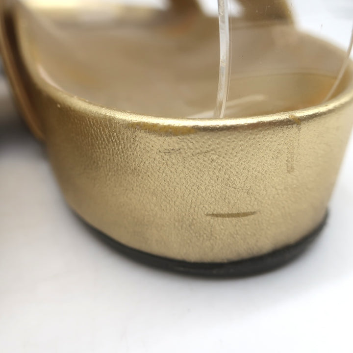 Louis Vuitton Bom Dia Slide Sandals Brown Monogram Canvas &amp; Gold Leather Size 38