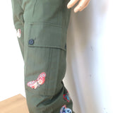 Valentino Butterfly-Embroidered Cargo Pants Army Green Cotton Size 46