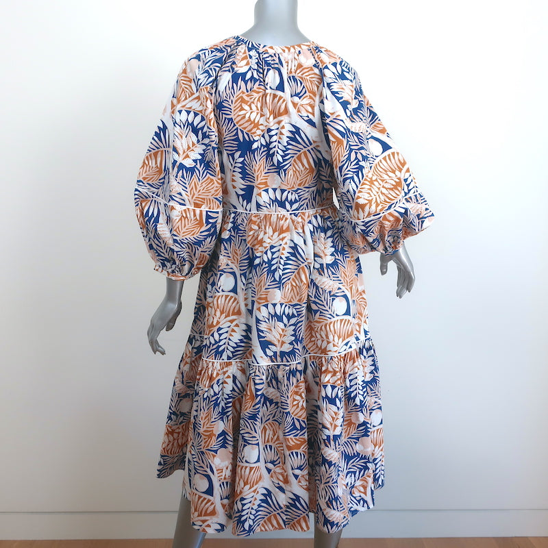 STAUD Puff Sleeve Midi Dress Demi Floral Print Stretch Cotton Size Small