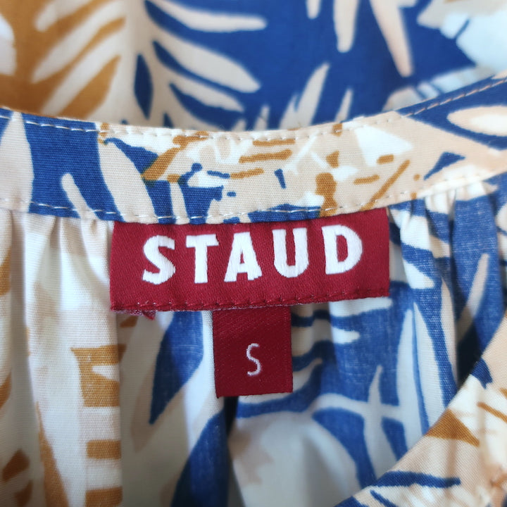 STAUD Puff Sleeve Midi Dress Demi Floral Print Stretch Cotton Size Small
