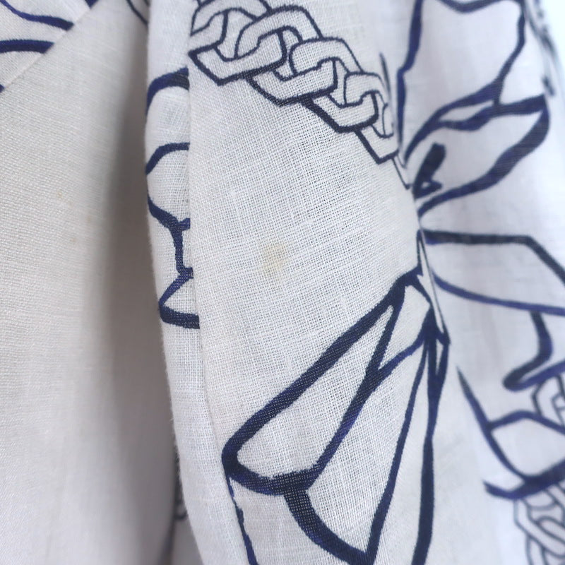 Zimmermann Day Tie-Neck Puff Sleeve Mini Dress White/Navy Bow Print Linen Size 3