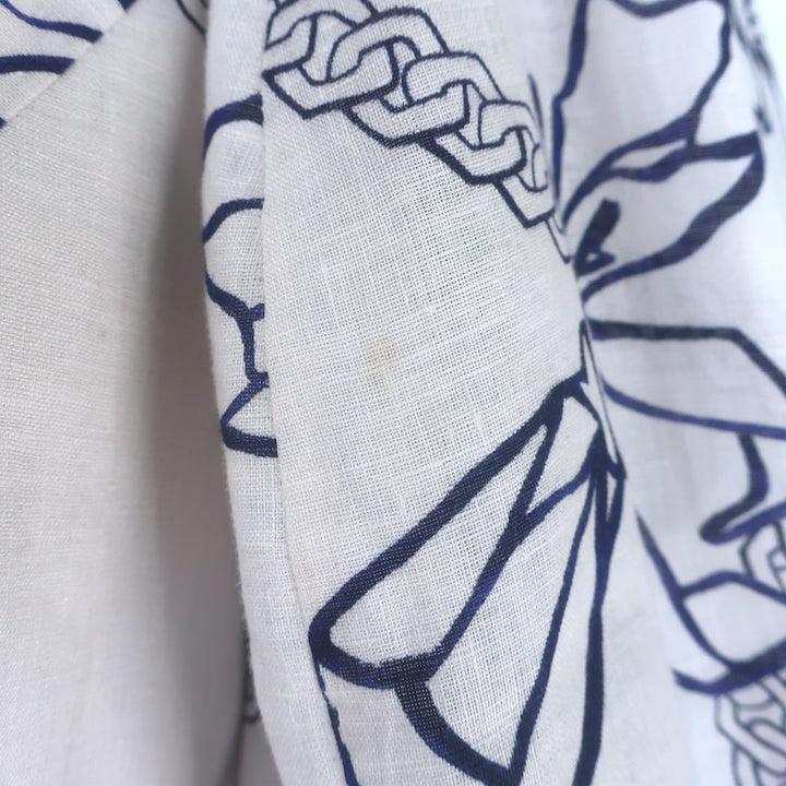 Zimmermann Day Tie-Neck Puff Sleeve Mini Dress White/Navy Bow Print Linen Size 3