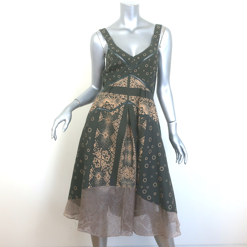 Timo Weiland Fit & Flare Midi Dress Dark Olive Printed Stretch Cotton Size 4 Timo Weiland Fit & Flare Midi Dress Dark Olive Printed Stretch Cotton Size 4