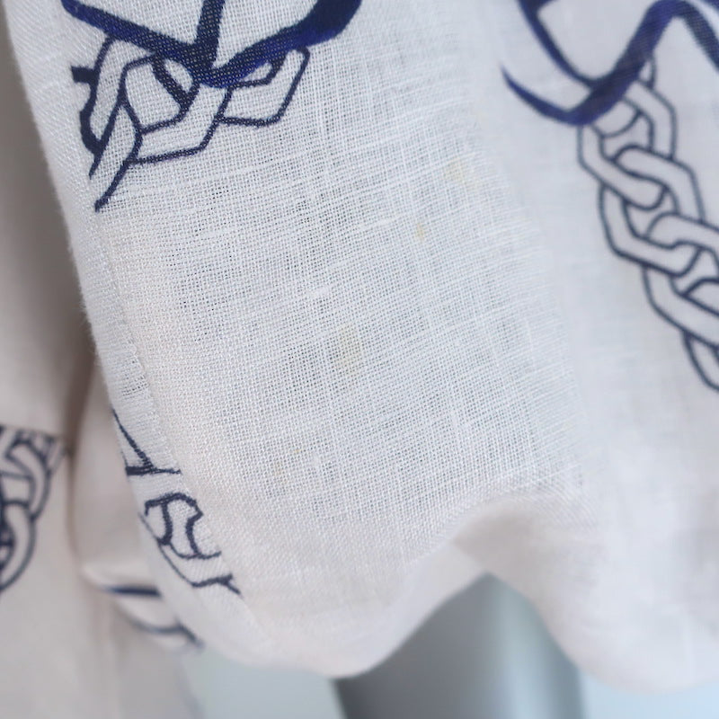 Zimmermann Day Tie-Neck Puff Sleeve Mini Dress White/Navy Bow Print Linen Size 3