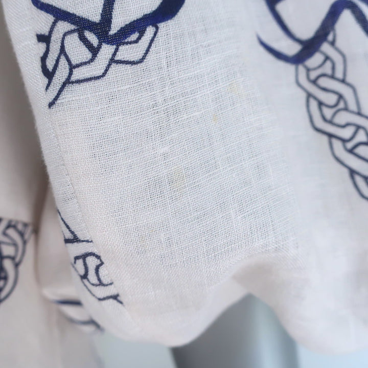 Zimmermann Day Tie-Neck Puff Sleeve Mini Dress White/Navy Bow Print Linen Size 3