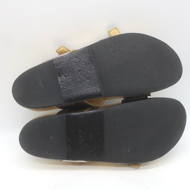 Louis Vuitton Bom Dia Slide Sandals Brown Monogram Canvas &amp; Gold Leather Size 38