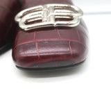 Balenciaga Cosy BB mules in burgundy croc-embossed leather, pre-owned and gently worn, size 36