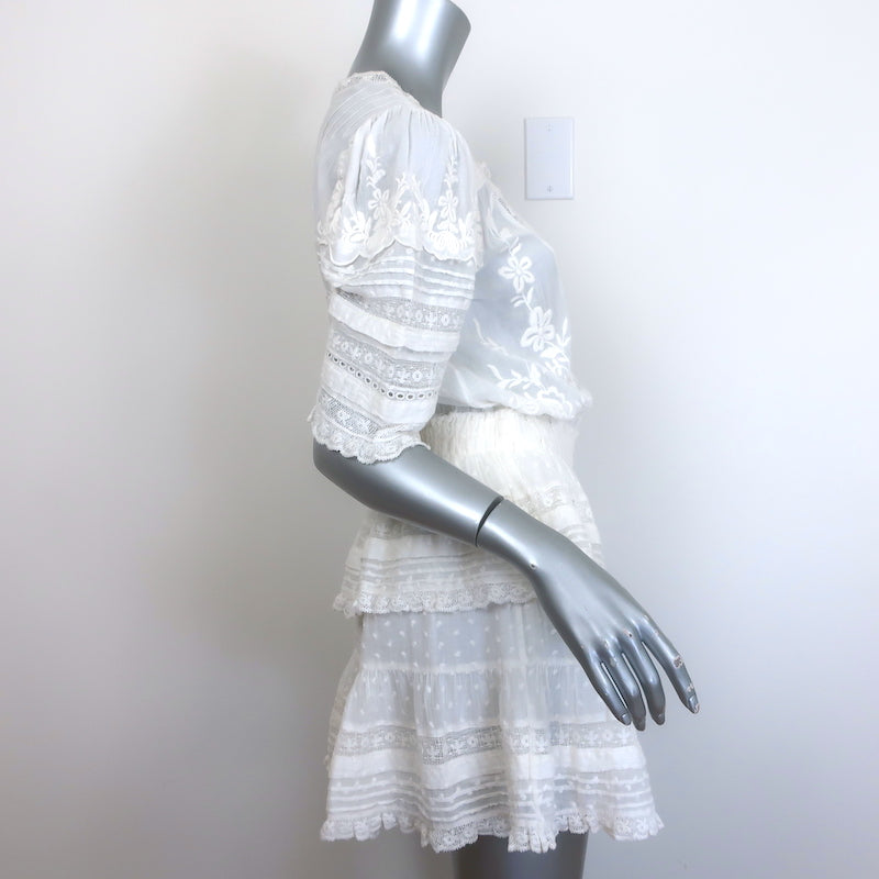 LoveShackFancy Quincy Floral Embroidered Mini Dress White Cotton Size Medium