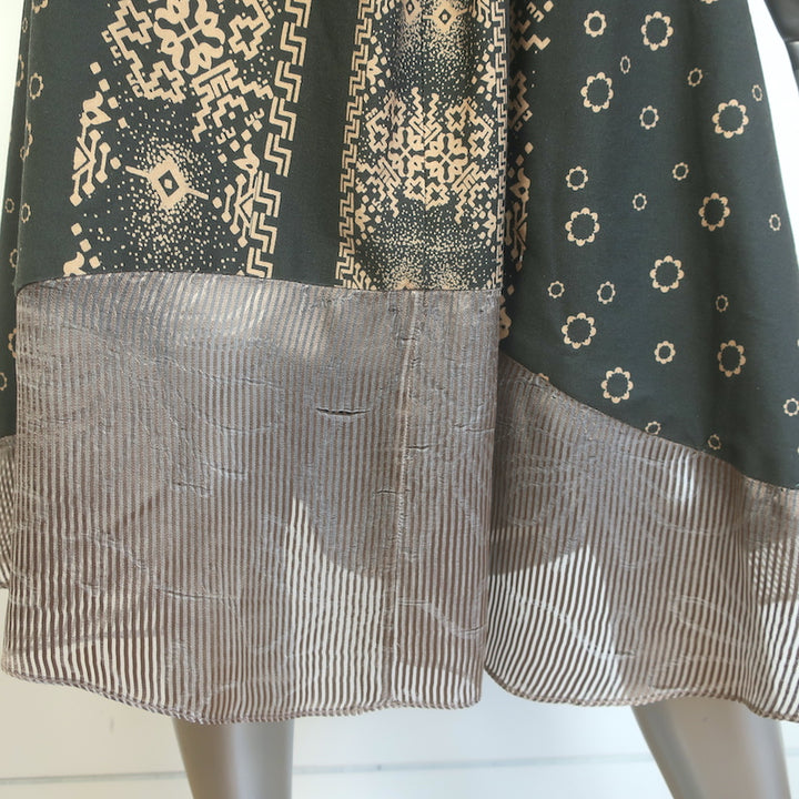 Timo Weiland Fit &amp; Flare Midi Dress Dark Olive Printed Stretch Cotton Size 4