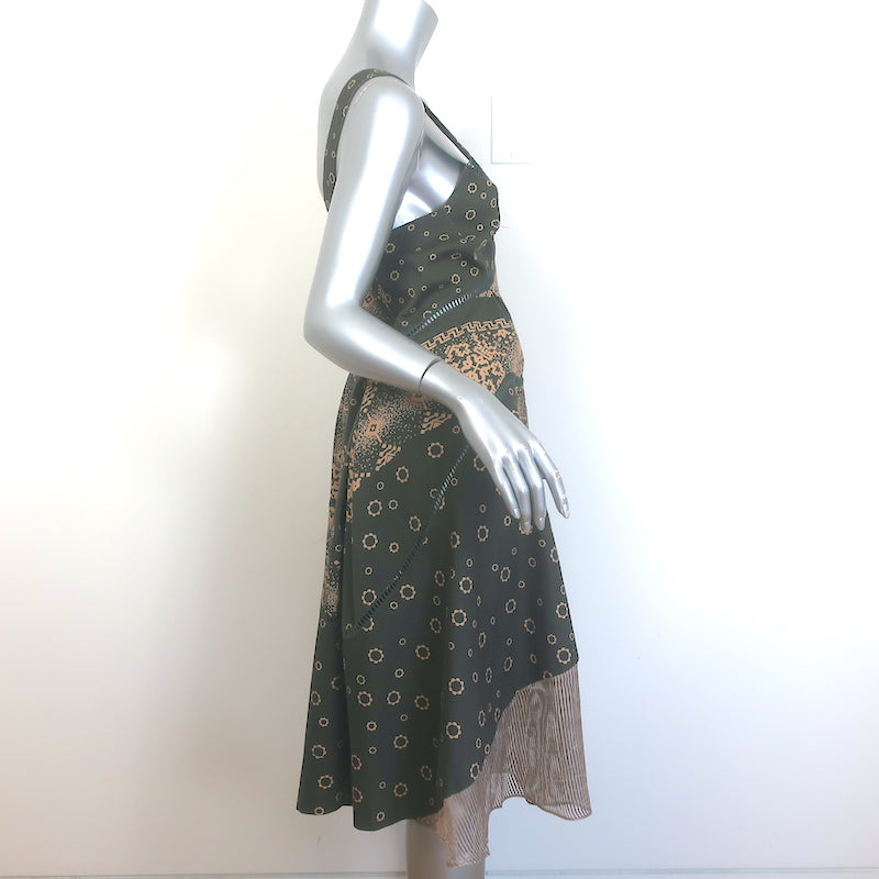 Timo Weiland Fit &amp; Flare Midi Dress Dark Olive Printed Stretch Cotton Size 4
