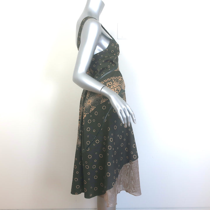 Timo Weiland Fit &amp; Flare Midi Dress Dark Olive Printed Stretch Cotton Size 4
