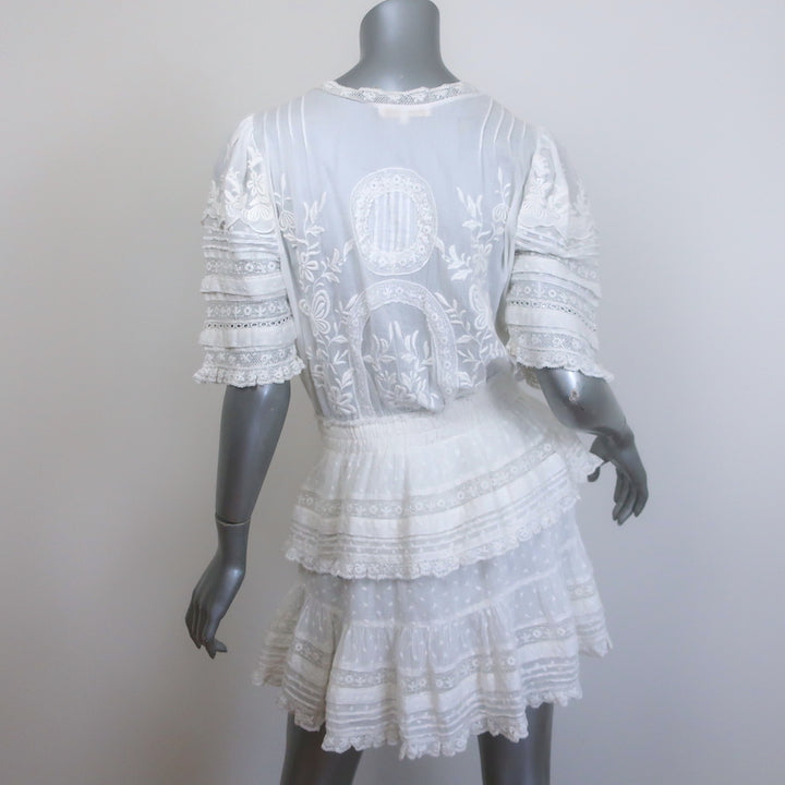 LoveShackFancy Quincy Floral Embroidered Mini Dress White Cotton Size Medium