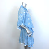 Juliet Dunn Mirror Embroidered Tie-Waist Mini Dress Blue Cotton Gauze Size 3