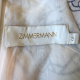 Zimmermann Day Tie-Neck Puff Sleeve Mini Dress White/Navy Bow Print Linen Size 3