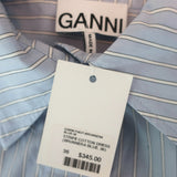 GANNI Striped Shirtdress Blue Cotton Size 36 Long Sleeve Midi Dress NEW
