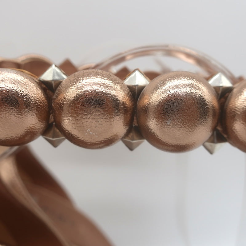 Alaia La Bombe 110 Ankle Strap Sandals Rose Gold Metallic Leather Size 38