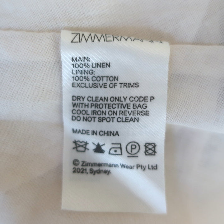 Zimmermann Day Tie-Neck Puff Sleeve Mini Dress White/Navy Bow Print Linen Size 3