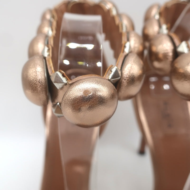 Alaia La Bombe 110 Ankle Strap Sandals Rose Gold Metallic Leather Size 38