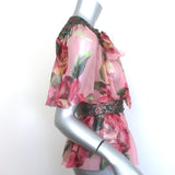 Dolce & Gabbana Pussy Bow Blouse Jacquard-Trim Pink Floral Print Silk Size 36