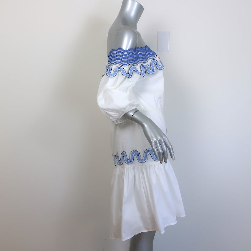 Peter Pilotto Pallas Off the Shoulder Embroidered Mini Dress White Size US 6